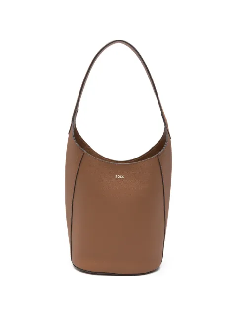 BOSS leather bucket bag with metallic logo lettering Brown 50563386