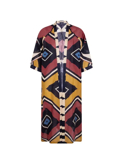 Volantis Cardy geometric-print linen kaftan Red CARDYLP167