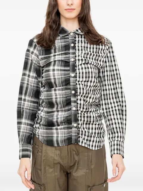 Andersson Bell shirred checked shirt Black ATB1514W