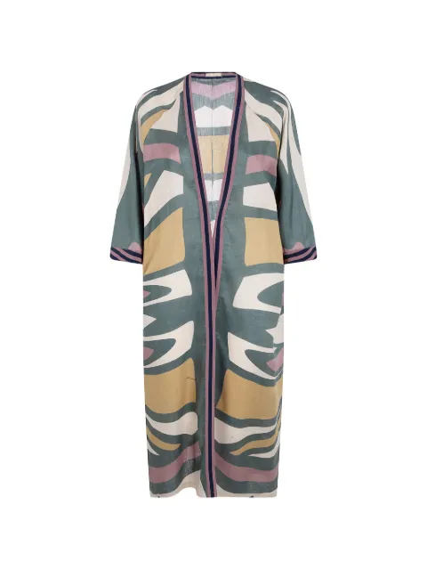 Volantis Cardy abstract-print linen kaftan Green CARDYLP216