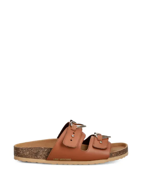 Love Moschino heart-buckle leather slides Brown JA28173G0OIA0
