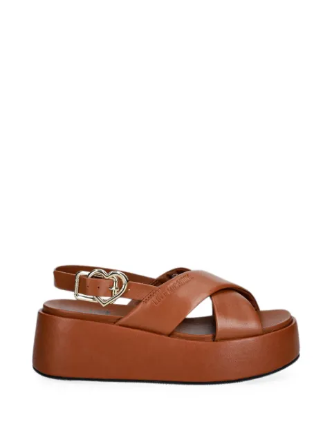 Love Moschino crossover-strap heart-buckle sandals Brown JA16137I0OIA0