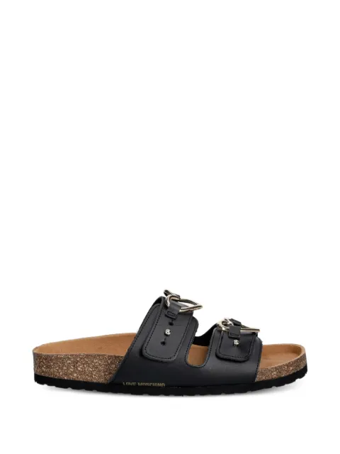 Love Moschino heart-buckle leather slides Black JA28173G0OIA0