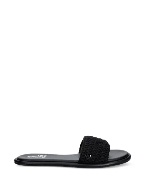 Love Moschino woven heart-plaque slides Black JA28242G0OJQB