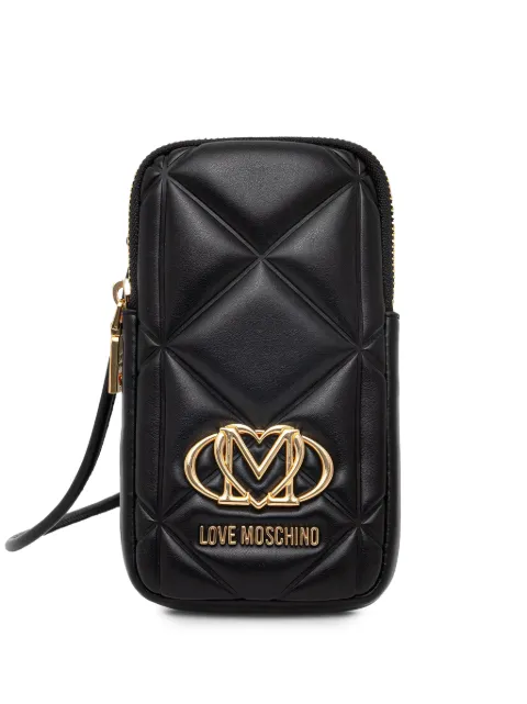 Love Moschino quilted logo-plaque phone bag Black JC5645PP0OLC0