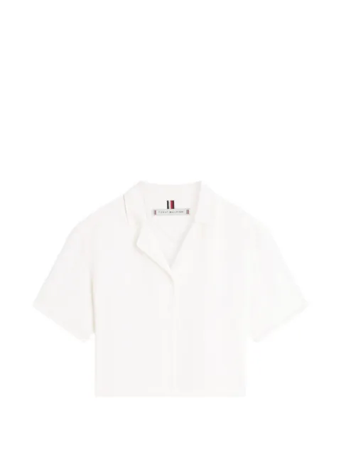 Tommy Hilfiger frayed-edge camp-collar blouse White WW0WW48924YA8