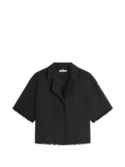 Tommy Hilfiger relaxed-fit frayed short-sleeve linen shirt Black WW0WW48924BDS