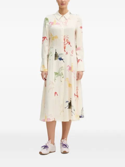 Stine Goya horse-print long-sleeve midi dress White SGSS26D1792263