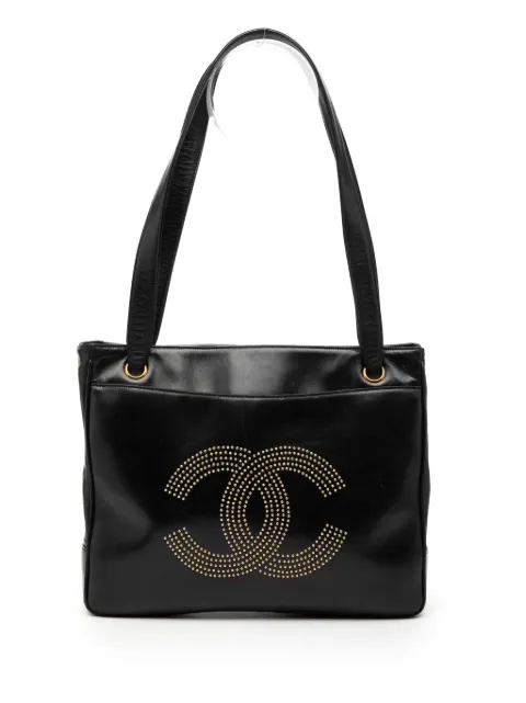 CHANEL Pre-Owned 1991-1994 Lambskin CC Studded Logo Tote shoulder bag Black B62EUEOUIPPZSZNH