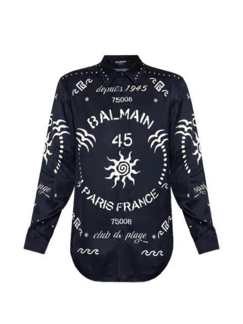Balmain logo-print long-sleeve shirt Blue GH0HS565VI83