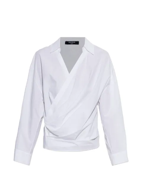 Balmain wrap-design cotton blouse White GF0HU491CG72
