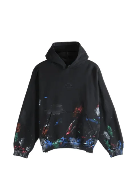 Balenciaga paint-splatter logo-embroidered hoodie Black 871956TUVJ6