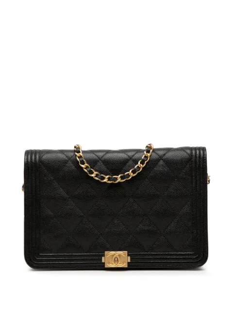 CHANEL Pre-Owned 2018 Quilted Caviar Boy Wallet on Chain crossbody bag Black 2Q0Z8Q34JK9T69M5