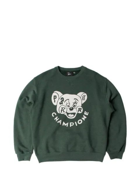 BY PARRA graphic-print elbow-patch sweatshirt Green TRIEDCHAMPIONE