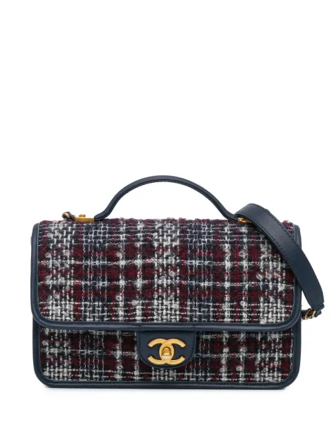 CHANEL Pre-Owned 2021-2023 Small Tweed School Memory Top Handle Flap satchel Blue SAHZAQ6NAFQ03M0C