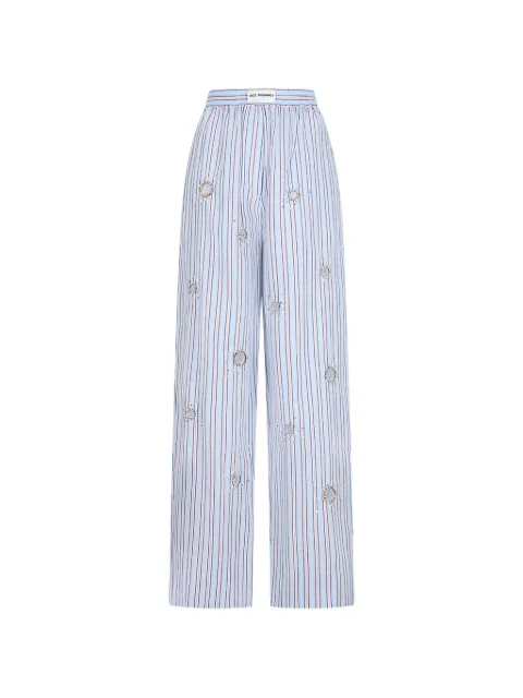 DES PHEMMES crystal-embellished striped trousers Blue D310RH