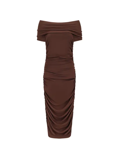 DES PHEMMES ruched off-shoulder midi dress Brown D540S0