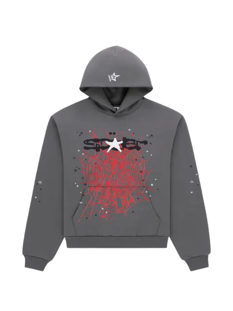 SP5DER Splat graphic-print star-motif hoodie Grey SP5DER398