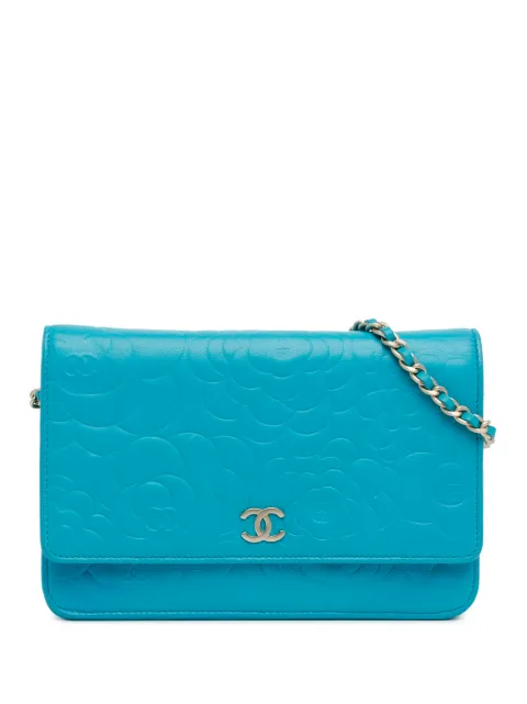 CHANEL Pre-Owned 2012 CC Embossed Lambskin Camellia Wallet On Chain crossbody bag Blue IG17W8QD1LZHRGTB