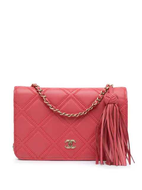 CHANEL Pre-Owned 2017-2018 CC Quilted Lambskin Double Stitch Tassel Wallet On Chain crossbody bag Pink 45JQHQ6O6EV7CBDL