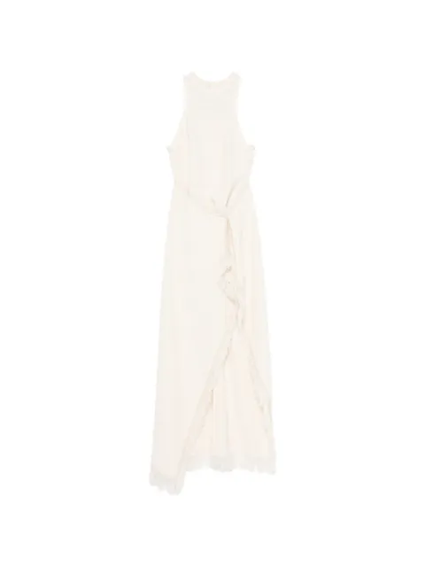 Nanushka Rayen frayed draped midi dress Neutrals NW26SSDR28771