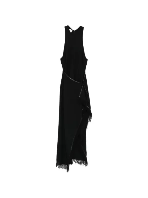 Nanushka Rayen frayed draped midi dress Black NW26SSDR28699