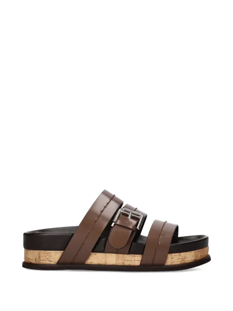 Premiata buckle leather flat sandals Brown M7381A