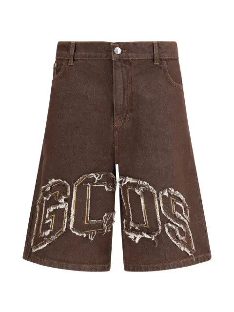 GCDS frayed logo-patch shorts Brown C1MWQL223D087