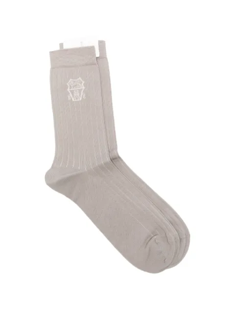 Brunello Cucinelli logo-detail ribbed-knit socks Neutrals MCS93561CSJ77