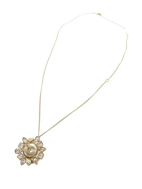 CHANEL Pre-Owned 2019 CC Gold Plated Faux Pearl Crystal Snowfall Pendant Necklace costume necklace Gold AAOI1NEIFHRWPJM1