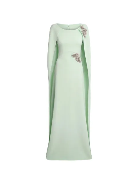Safiyaa Yuna crystal-embellished cape-sleeve maxi dress Green DL12451E198