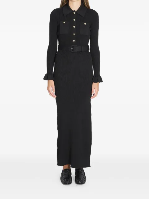 Self-Portrait ribbed frill maxi dress Black AW25007X