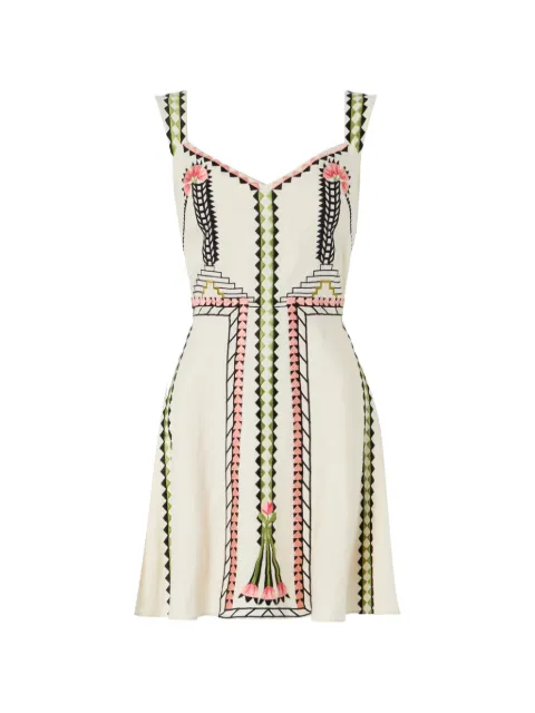 Temperley London Avalon embroidered linen mini dress Neutrals 26UAVA54994