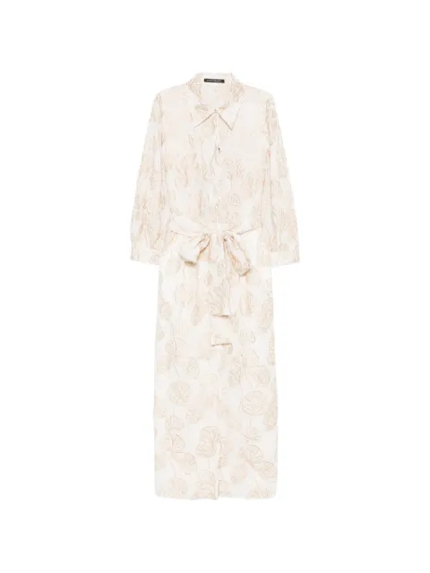 Luisa Cerano leaf-embroidered belted midi dress Neutrals 7386483828