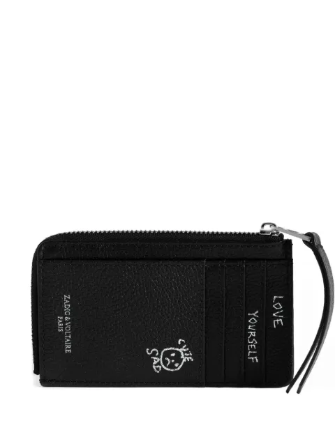 Zadig&Voltaire graffiti-print pebbled cardholder Black LWSG03809