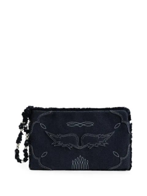 Zadig&Voltaire embroidered frayed travel pouch Blue LWSG03872