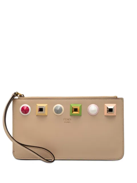 Fendi Pre-Owned 2010-2025 Studded Leather Slim Wristlet clutch bag Neutrals CUL5JEDYN17L79AE