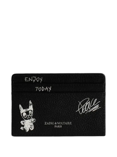 Zadig&Voltaire graffiti-print leather cardholder Black LWSG03811