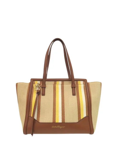 Ferragamo Pre-Owned 2000-2010 Medium Striped Canvas and Leather Amy tote bag Neutrals 0BODLFNW35L5J3Q6