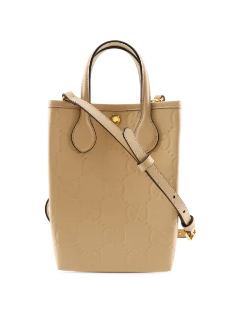 Gucci Pre-Owned 2016-2025 Super Mini GG Debossed Leather satchel Neutrals NI8HU5D6SV20GL7W