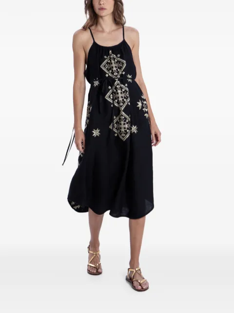 GREEK ARCHAIC KORI embroidered belted dress Black S26K2143216