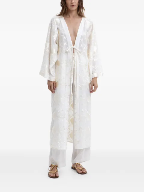 GREEK ARCHAIC KORI embroidered tie-fastening kaftan White S26K4056043