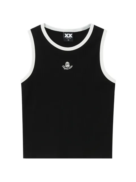 FINGERCROXX contrast-trim embroidered top Black FFXVTW01420X