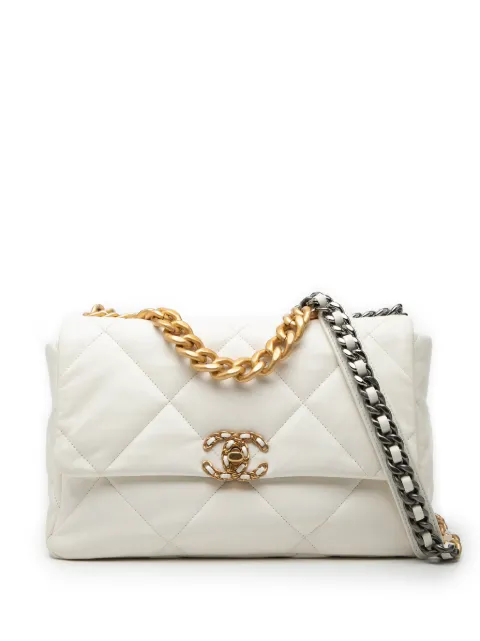 CHANEL Pre-Owned 2021-2025 Large Lambskin 19 Flap satchel White G4BOADTXPXQURR9N