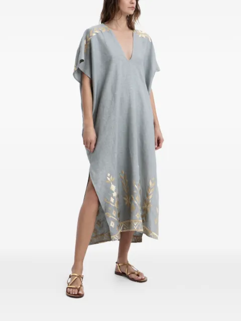 GREEK ARCHAIC KORI embroidered V-neck midi dress Grey S26K2043219