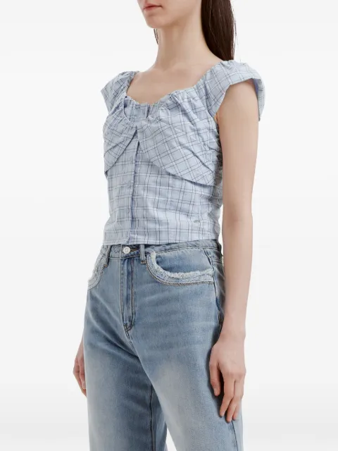 b+ab check-pattern top Blue 6S139AS