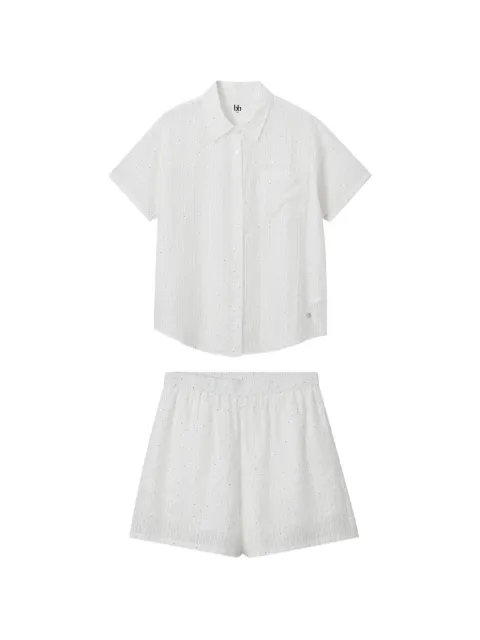 b+ab striped short-sleeve shirt and shorts set White 6S150AS