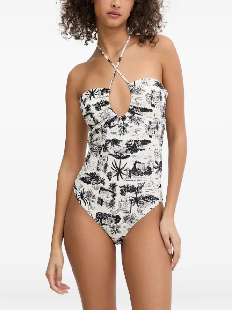 Karl Lagerfeld graphic-print halterneck swimsuit White B2W460571GW