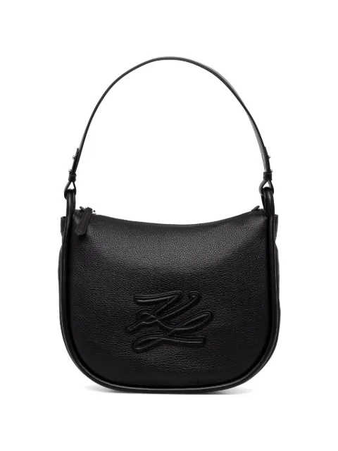 Karl Lagerfeld logo-patch pebbled shoulder bag Black B2W300521AV