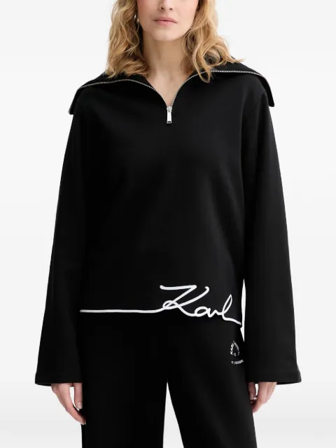 Karl Lagerfeld logo-embroidered half-zip hoodie Black B2W20005999